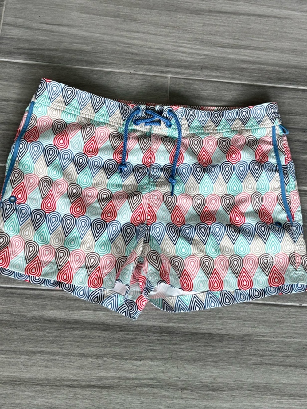 PENGUIN Short Swim Shorts Men’s 32W Multicolor Teardrops Pattern Tie Closure